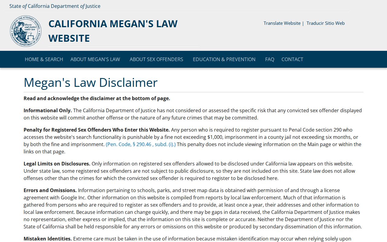 Palm Springs people search through the California Megan's Law website