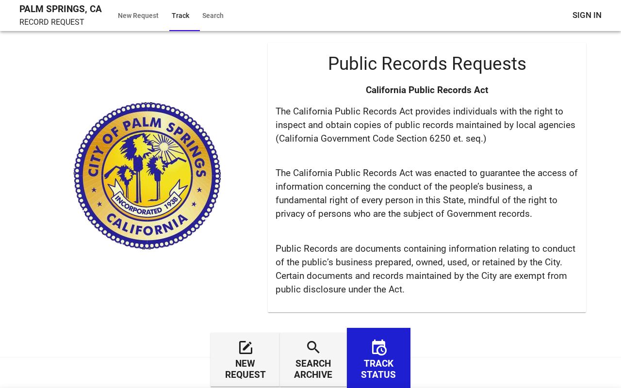 Palm Springs people search request portal for city public records