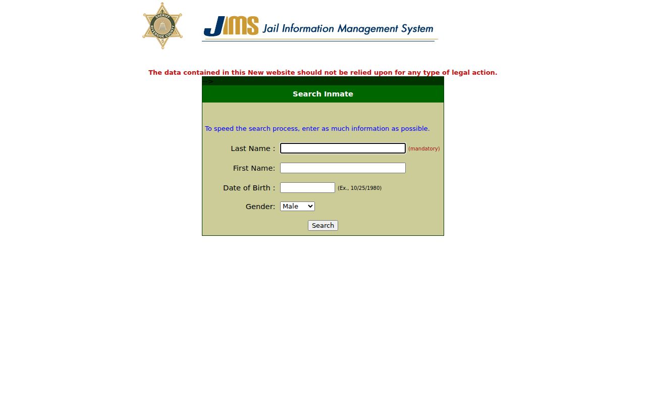 Palm Springs people search in the Riverside County inmate system