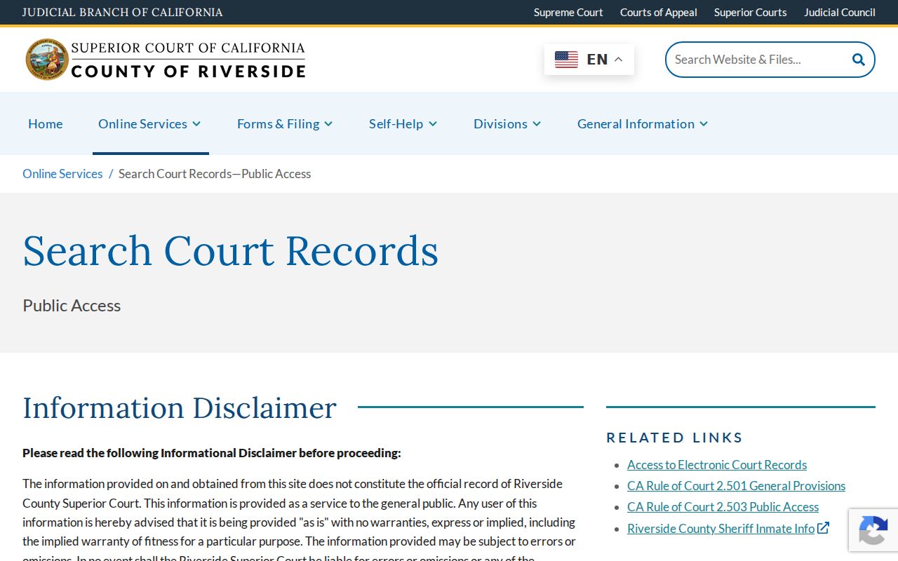 Palm Springs public records court coverage and access notice