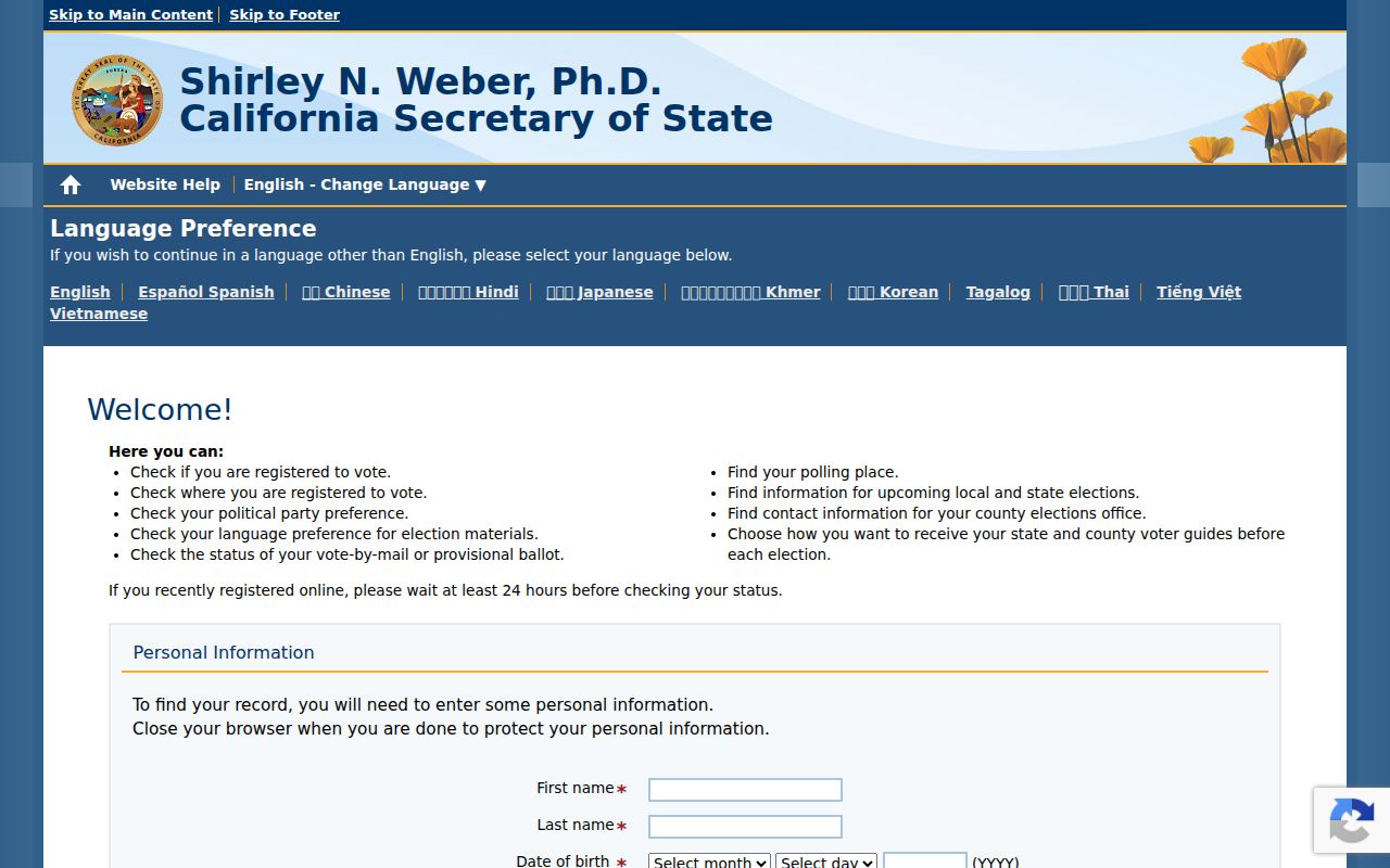 Palm Springs voter registration records My Voter Status lookup