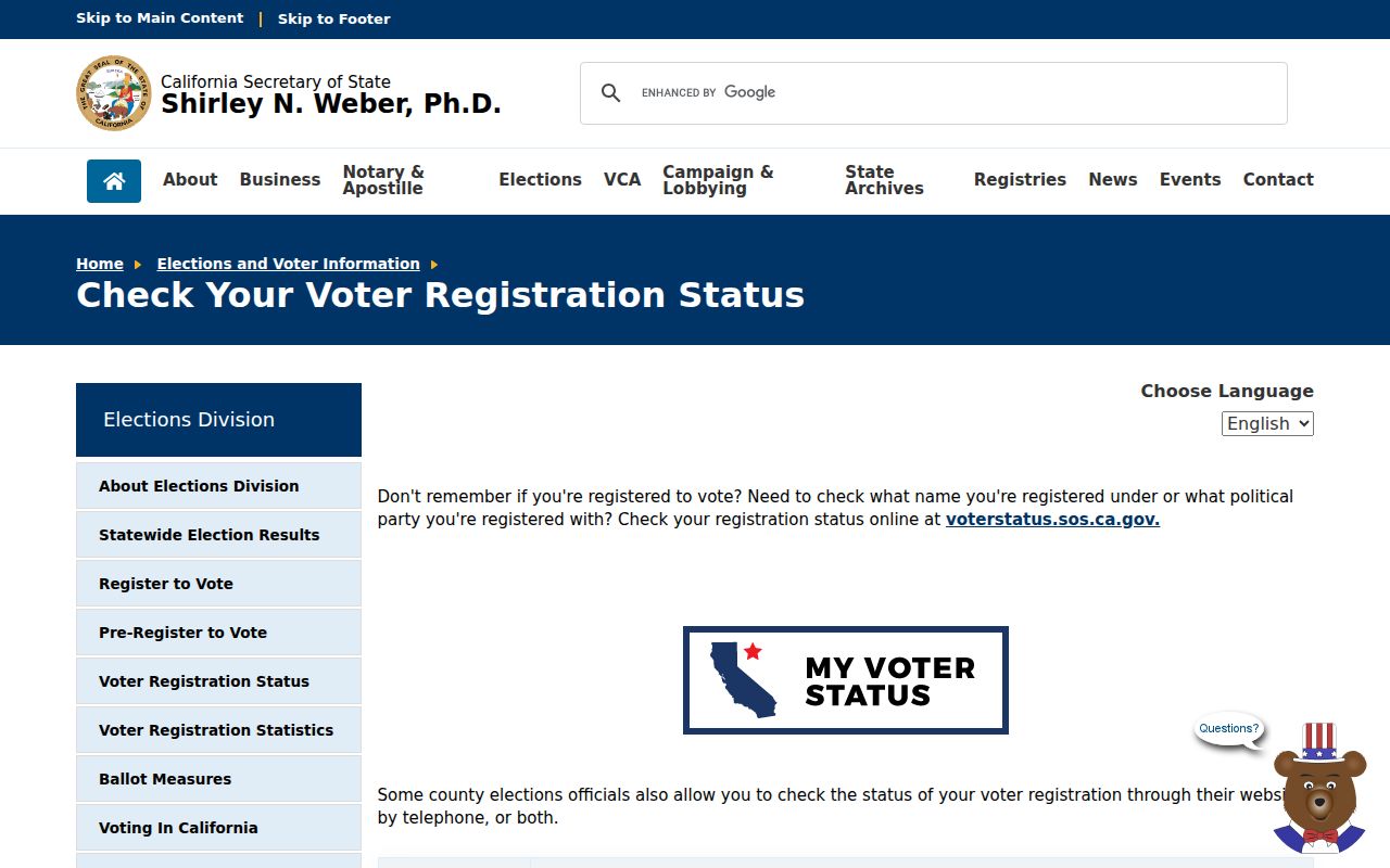 Palm Springs voter registration records Riverside County phone option